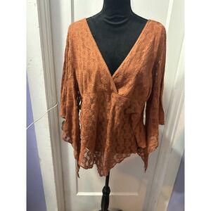 Park Avenue Orange Lace Peplum Top in 1X